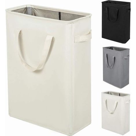 Langer, Zusammenklappbarer Wäschekorb Mit Griffen, 45 L, Beige