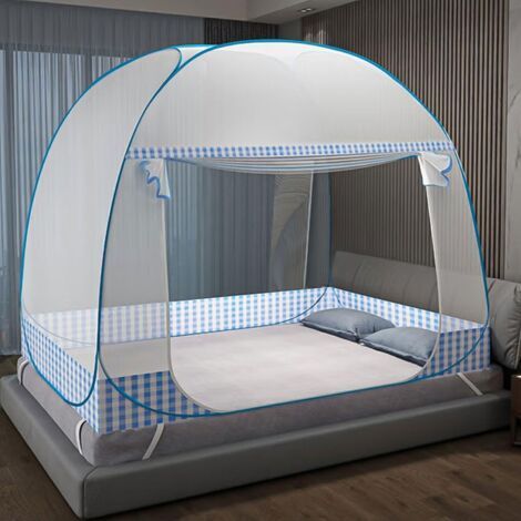 Faltbares Moskitonetz Fürs Bett - Tragbares Moskitonetz - Doppeltür - Pop-up - Großes Moskitonetz Für Schlafzimmer, Außenbereich, Camping, Picknicks (blau, 190 X 100 X 100 Cm)