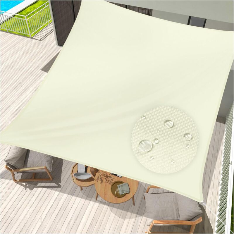 Rechteckiges Sonnensegel, Wasserabweisend, Sonnenschutz Für Terrasse, Garten, Balkon, Polyestergewebe 300 X 400 Cm, Cremeweiß