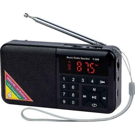 Mini-tragbares Fm-radio Mit Usb- Und Micro-sd-kartensteckplatz, Integriertem Mp3-player, Led-taschenlampe, Exzellentem Empfang, 1500-mah-akku Und Kopfhöreranschluss