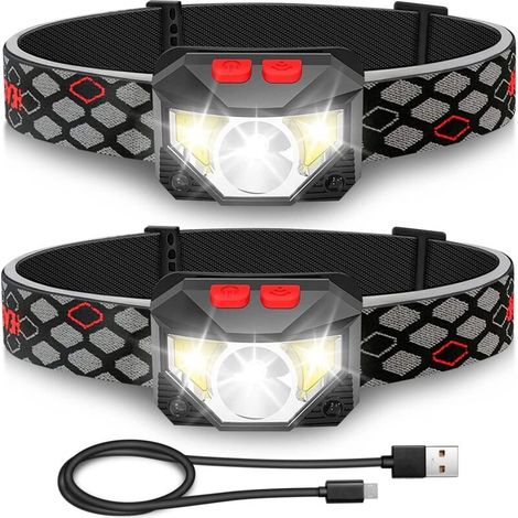 Led-stirnlampe, 2er-pack, Superhelle Lampe Mit Bewegungssensor, 1000 Lumen, 10 Modi, 1200 Mah, Usb-aufladbar, Wasserdichte Taschenlampe, Ideal Für Camping, Wandern, Angeln Und Arbeit [klasse