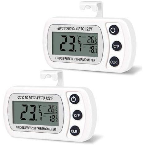 2 Stück Digitale Kühlschrank-/gefrierschrankthermometer -20 Bis 50 °c Mit Haken, Gut Lesbarem Lcd-bildschirm, Max/min-aufzeichnungsfunktion (weiß)