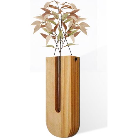 Wandvase Aus Holz, Dekoration Im Modernen Landhausstil, Pflanzgefäß Für Eingangsbereich, Flur, Schlafzimmer, Dunkelbraun.