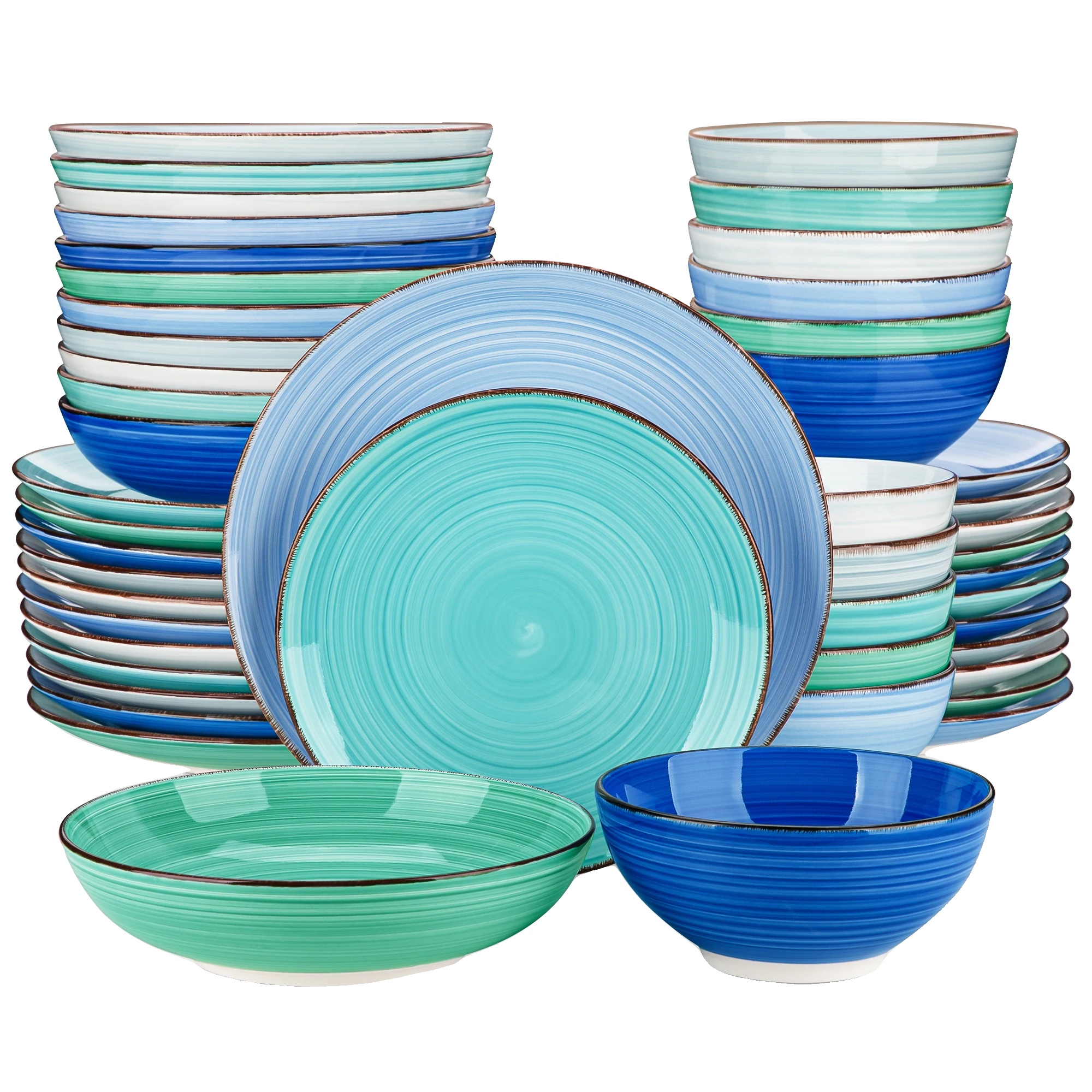Keramik-essgeschirr-set, Handbemalt, 24-teilig, Blau