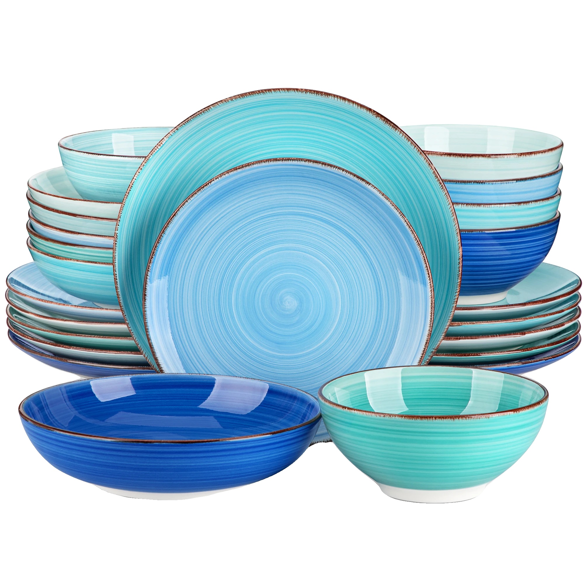 Keramik-essgeschirr-set, Handbemalt, 24-teilig, 12-teilig Blau