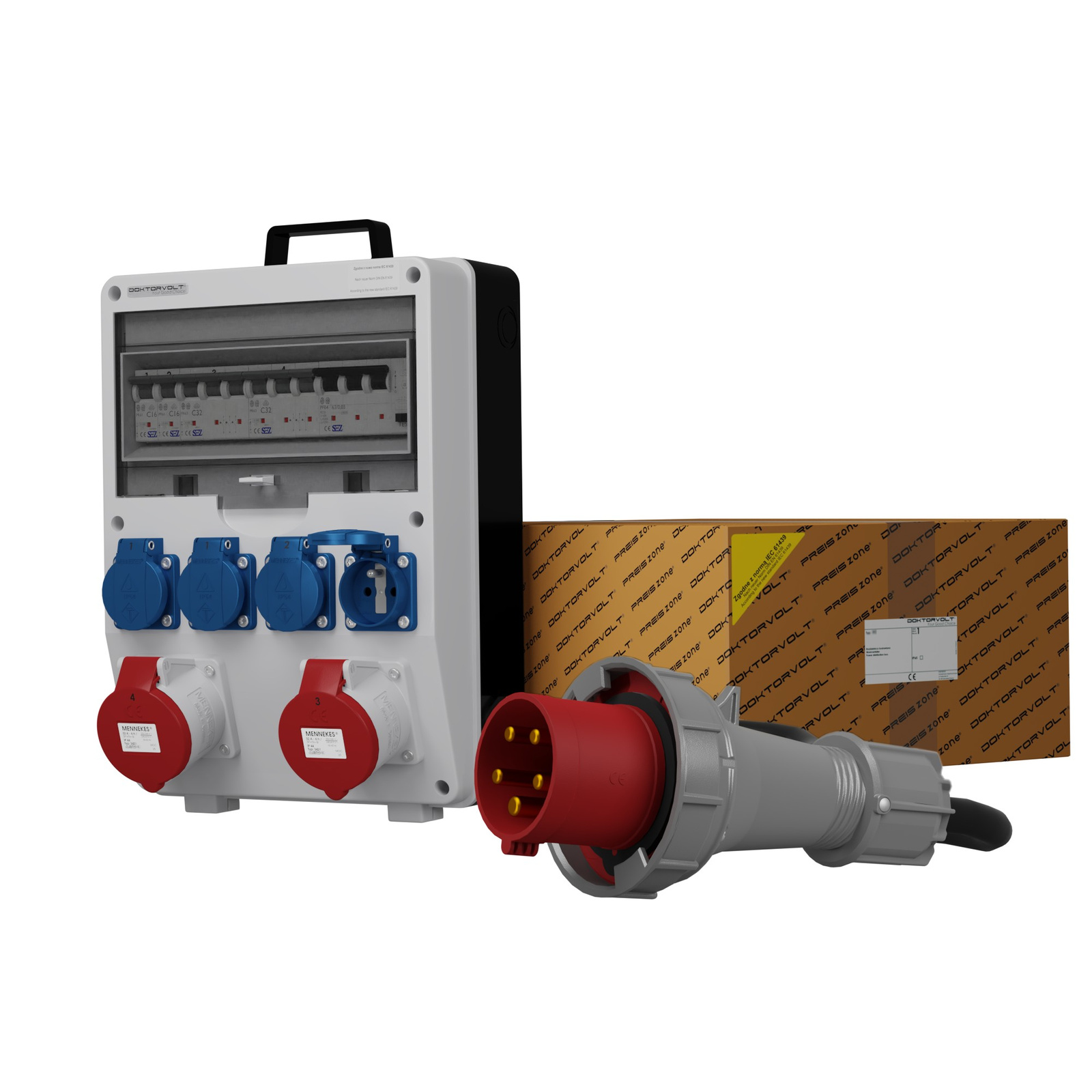 Gebäudeverteiler Mit Kabel Und Stecker 63a Td-s/fi Skh 2x32a 4x230v Doktorvolt 0038