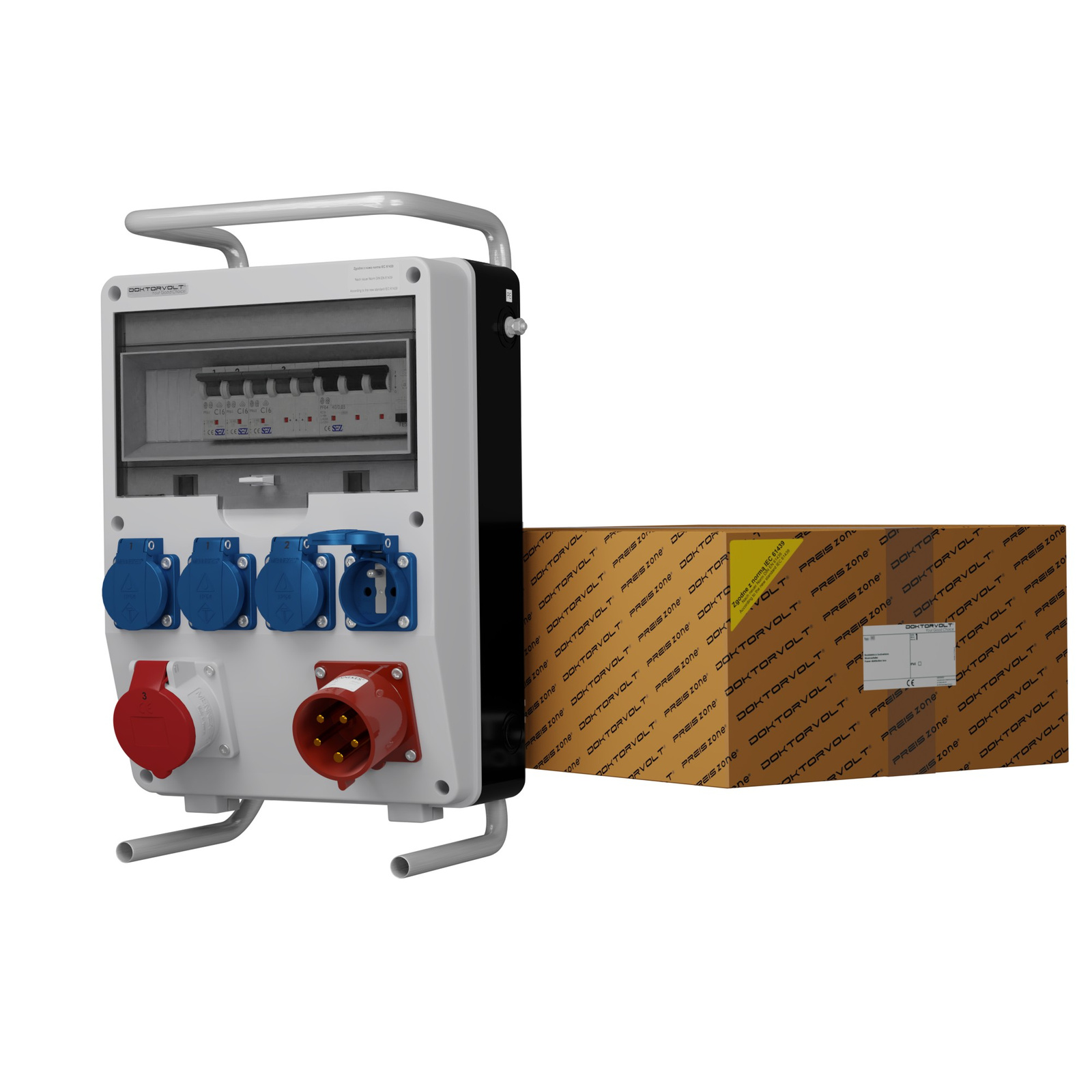 Bauverteilerkasten Auf Ständer Mit Empfängerstecker 32a Td-s/fi 16a 4x230v Doktorvolt 0243