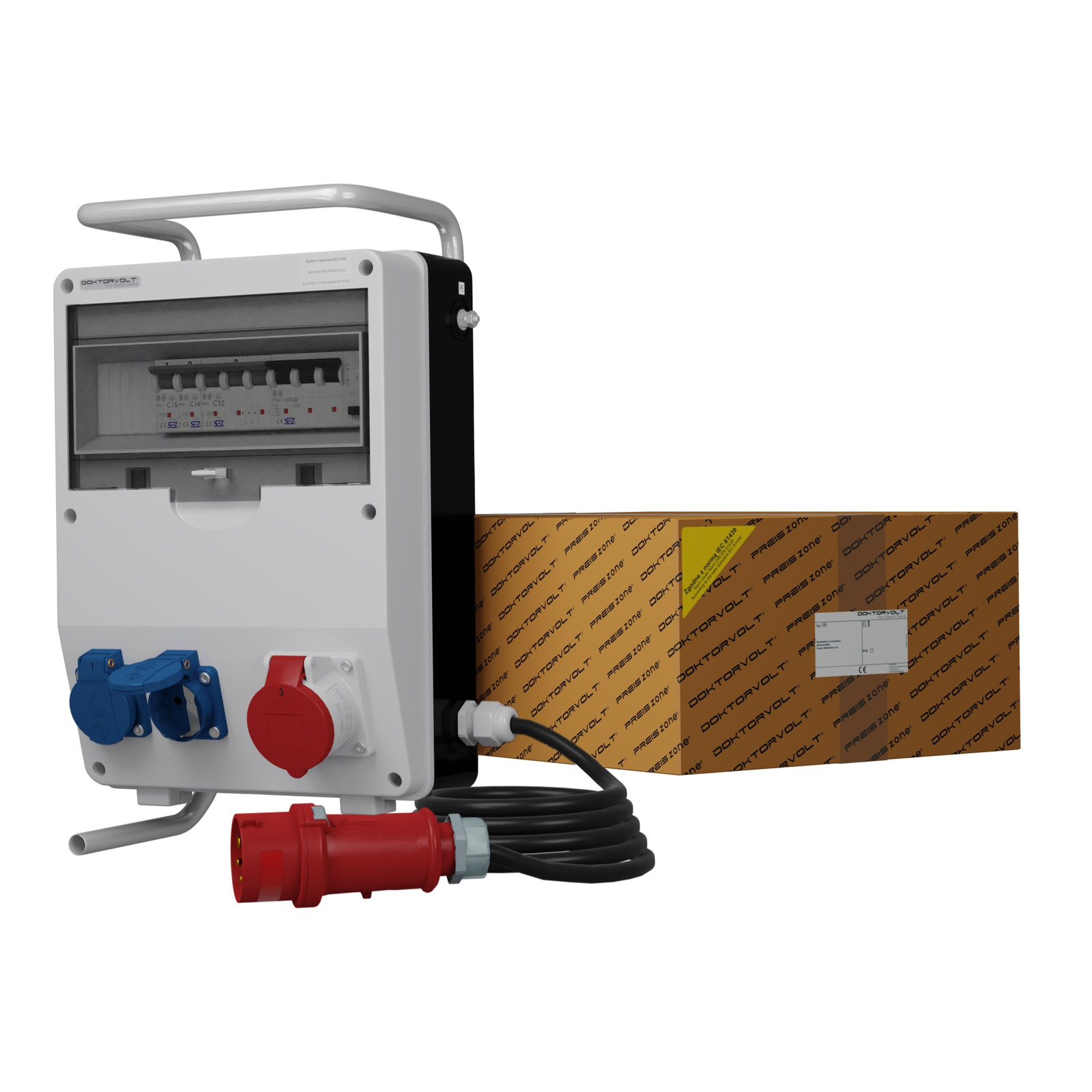 Bauverteilerkasten Auf Ständer Mit Kabel Td-s/fi Skhu 16a 2x230v Schuko 0120