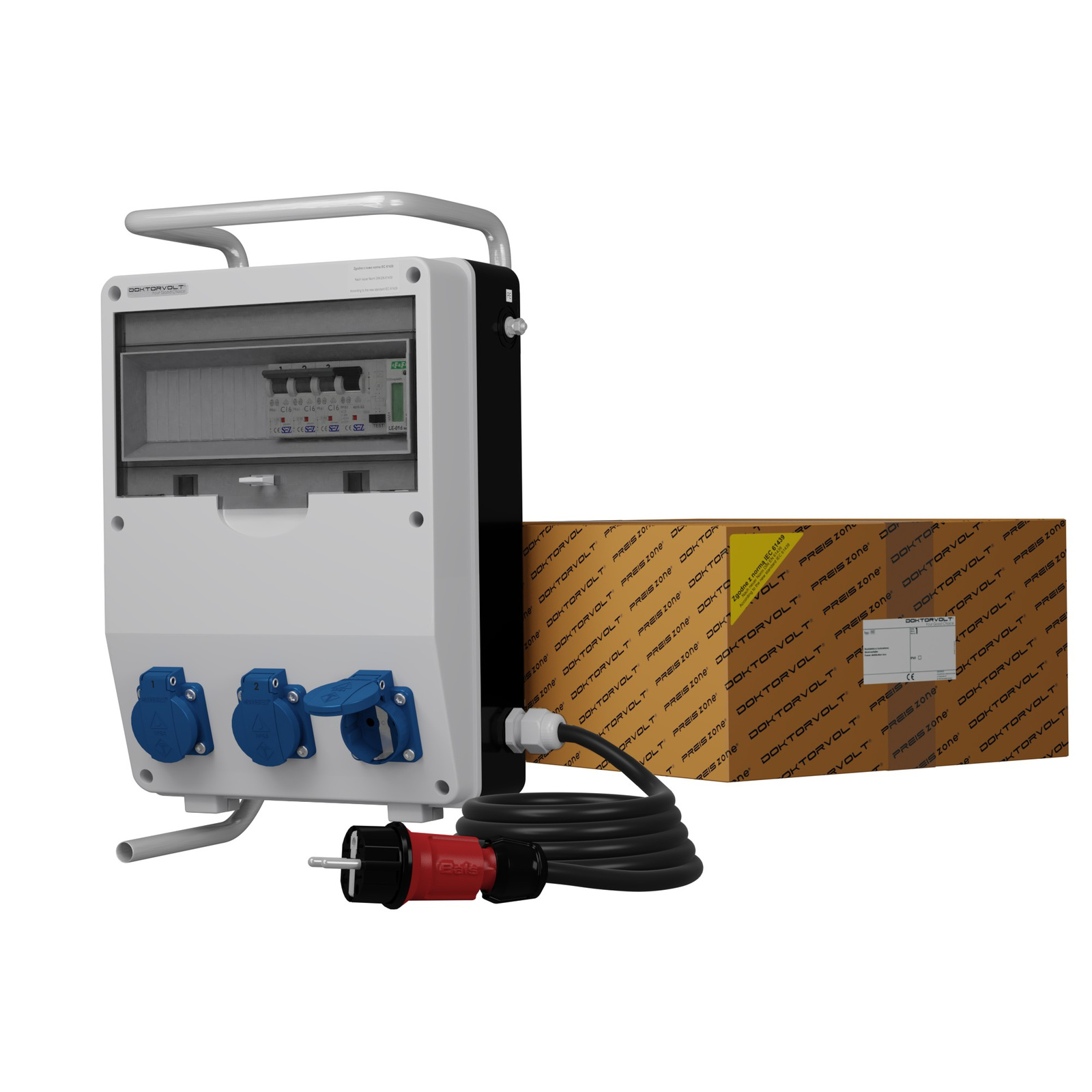 Gebäudeverteiler Auf Ständer Mit Kabel Und Energiezähler Td-s/fi Skh 3x230v Schuko Doktorvolt 0489