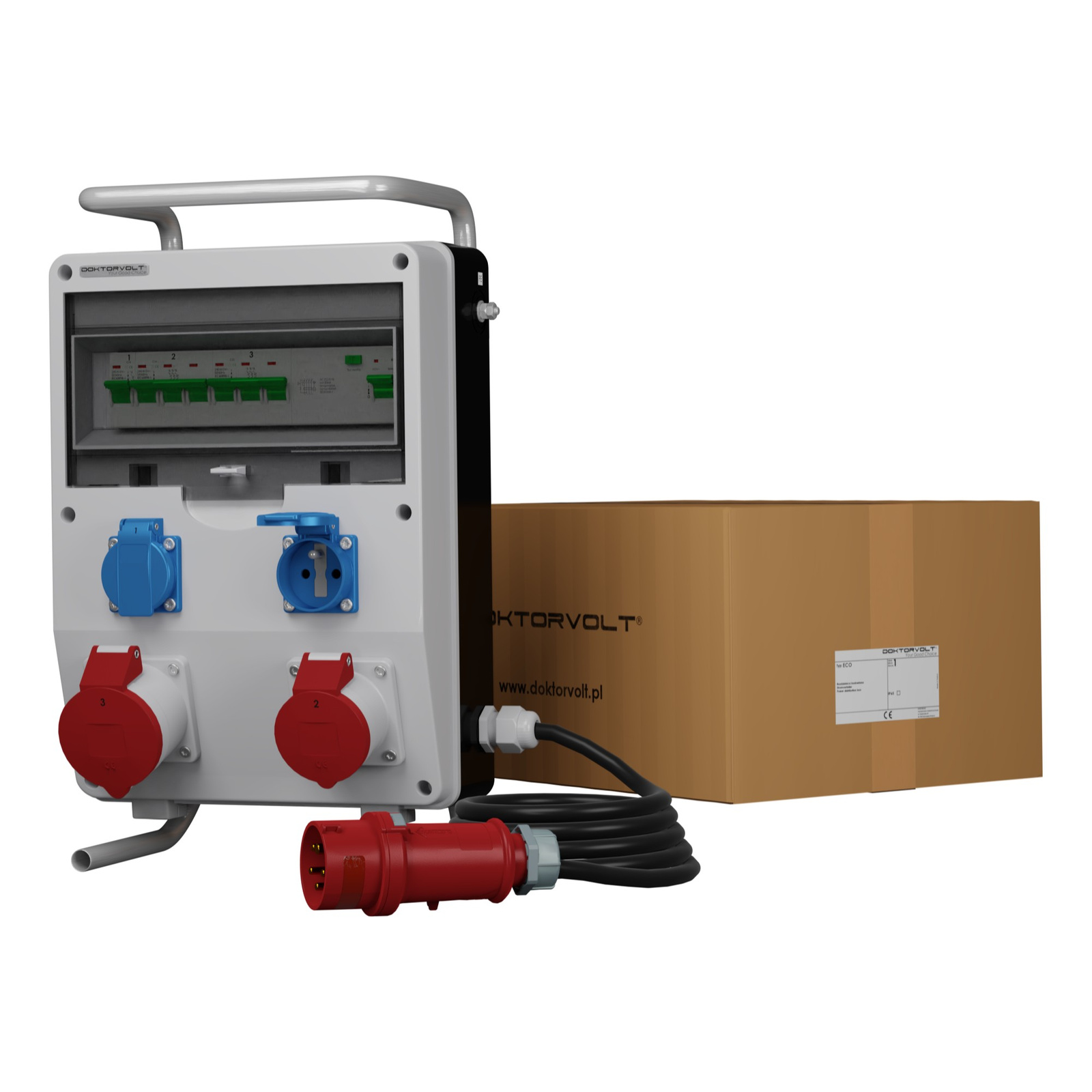 Bauverteiler Auf Ständer Mit Kabel Eco-s/fi Skhu 32a 16a 2x230v Doktorvolt® 0410