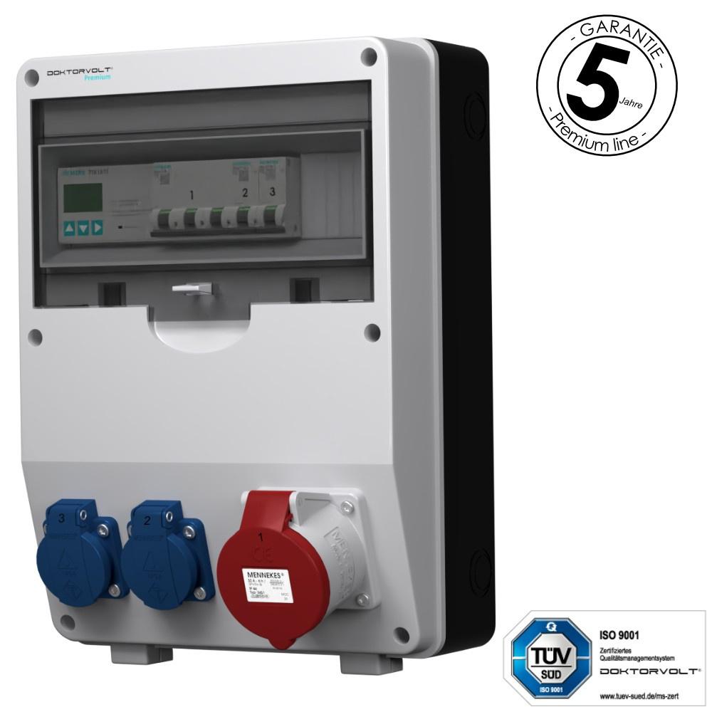 Gebäudeverteiler Mit 3f-zähler Siemens Ptd-s 32a 2x230v Steckdosen Mennekes Schuko Doktorvolt 4791