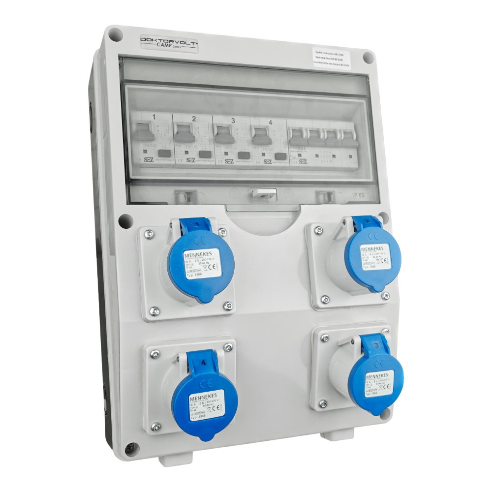 Td-s/fi Camping-verteilerkasten Mit 4x230-v-steckdosen Mennekes Dv-7921