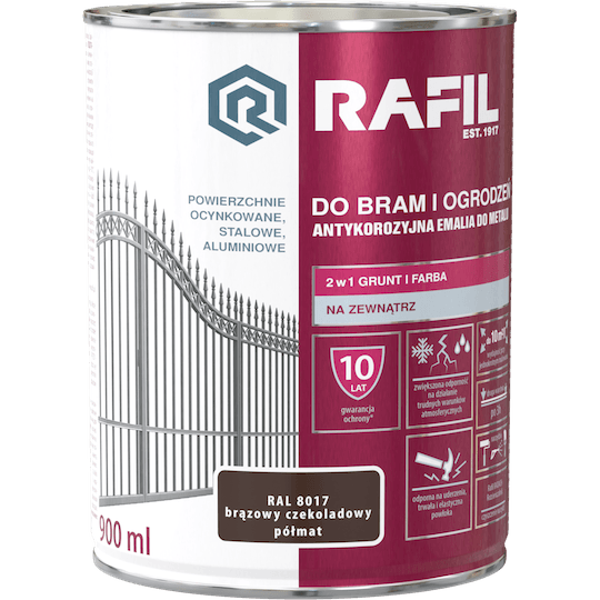 Rafil Farbe Für Tore Und Zäune, Schokoladenbraun Seidenmatt, Ral 8017, 0,9 L