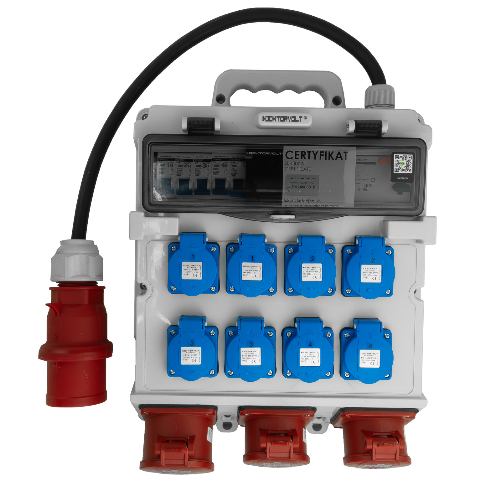 Bauverteilerkasten 2x16a 32a Cee 8x230v Erbetka Mit Kabelschutz Doktorvolt Tr-s/fi Dv-5022-d