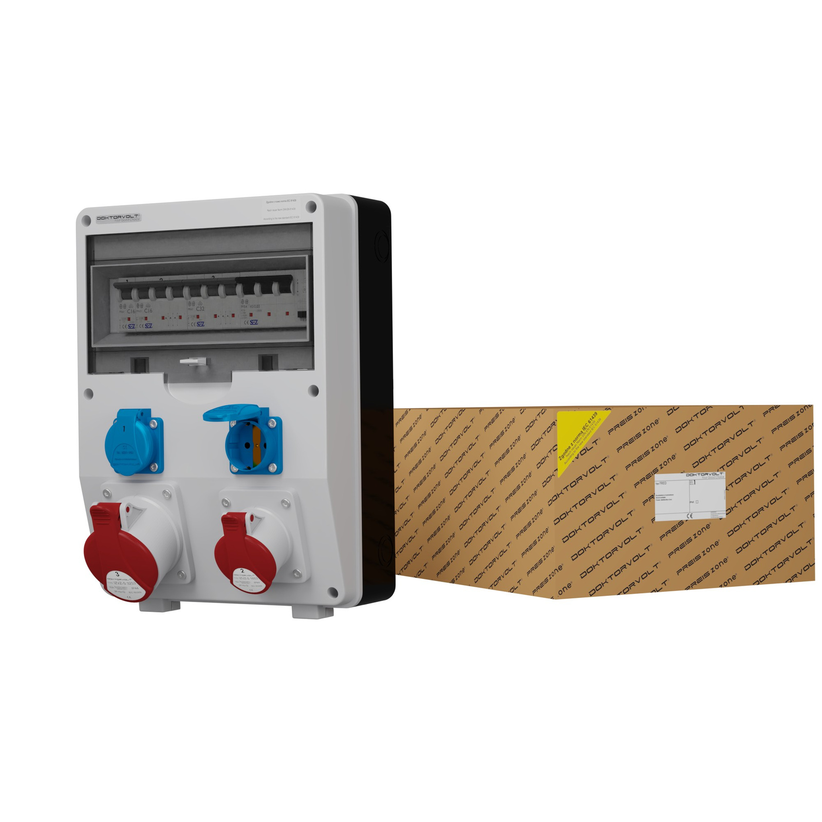 Dv-s/fi 32a 16a 2x230v Ip54 Schuko Doktorvolt® 1776 Gebäudeverteiler