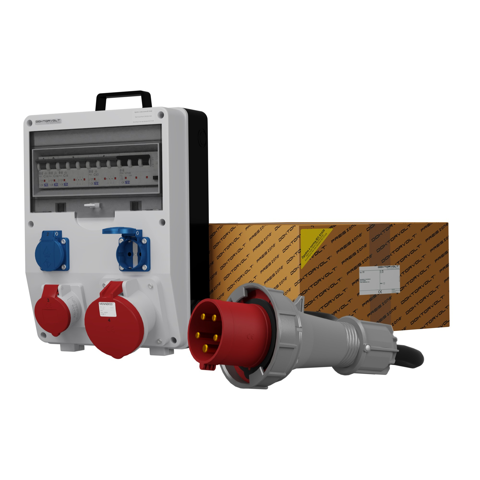 Gebäudeverteiler Mit Kabel Td-s/fi Skh 63a 16a 2x230v Schuko Doktorvolt 0045