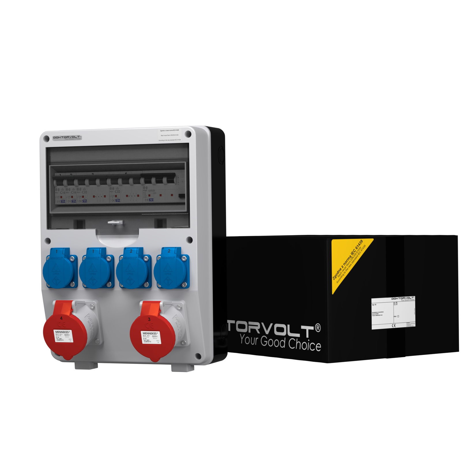 Gebäudeverteilerkasten Td-s/fi 2x32a 4x230v Steckdosen Mennekes Doktorvolt 9344