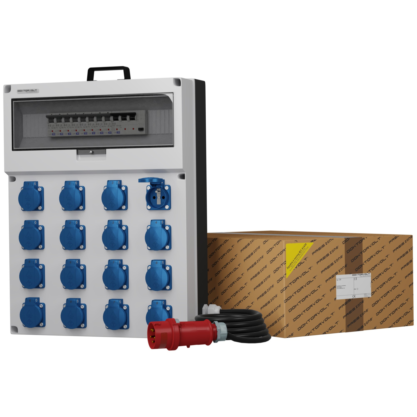 Gebäudeverteiler Mit Kabel Skh Gr-s/fi 16x230v Steckdosen Mennekes Doktorvolt® 0687