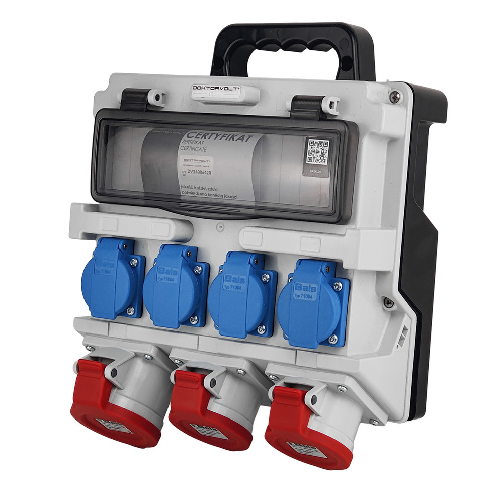 12-modul-gebäudeverteiler Mit Ip44-griff, 4x230v Schuko, 2x16a, 32a Doktorvolt Ohne Schutz