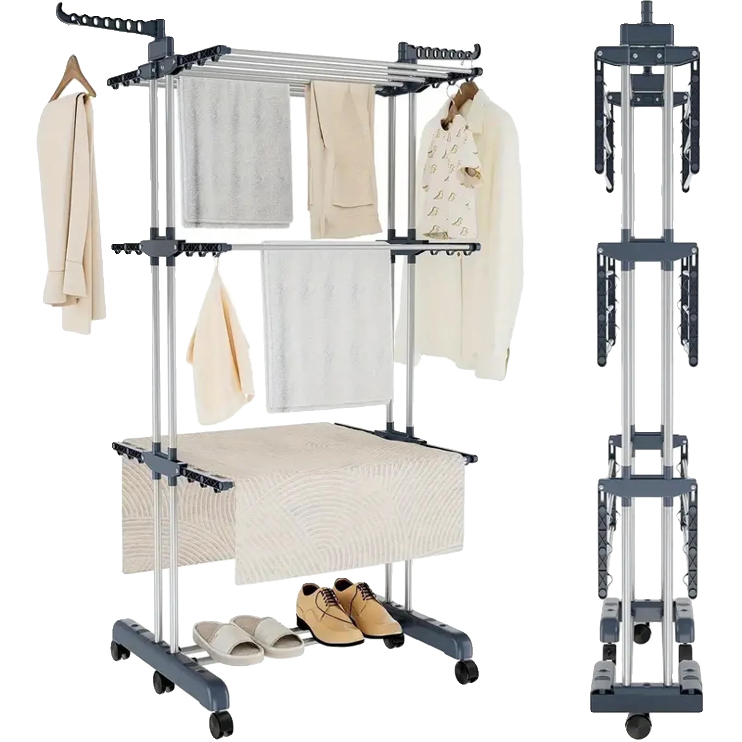 Elektrischer Wäschetrockner, Fernbedienung, Platzsparendes Design, Schwarz