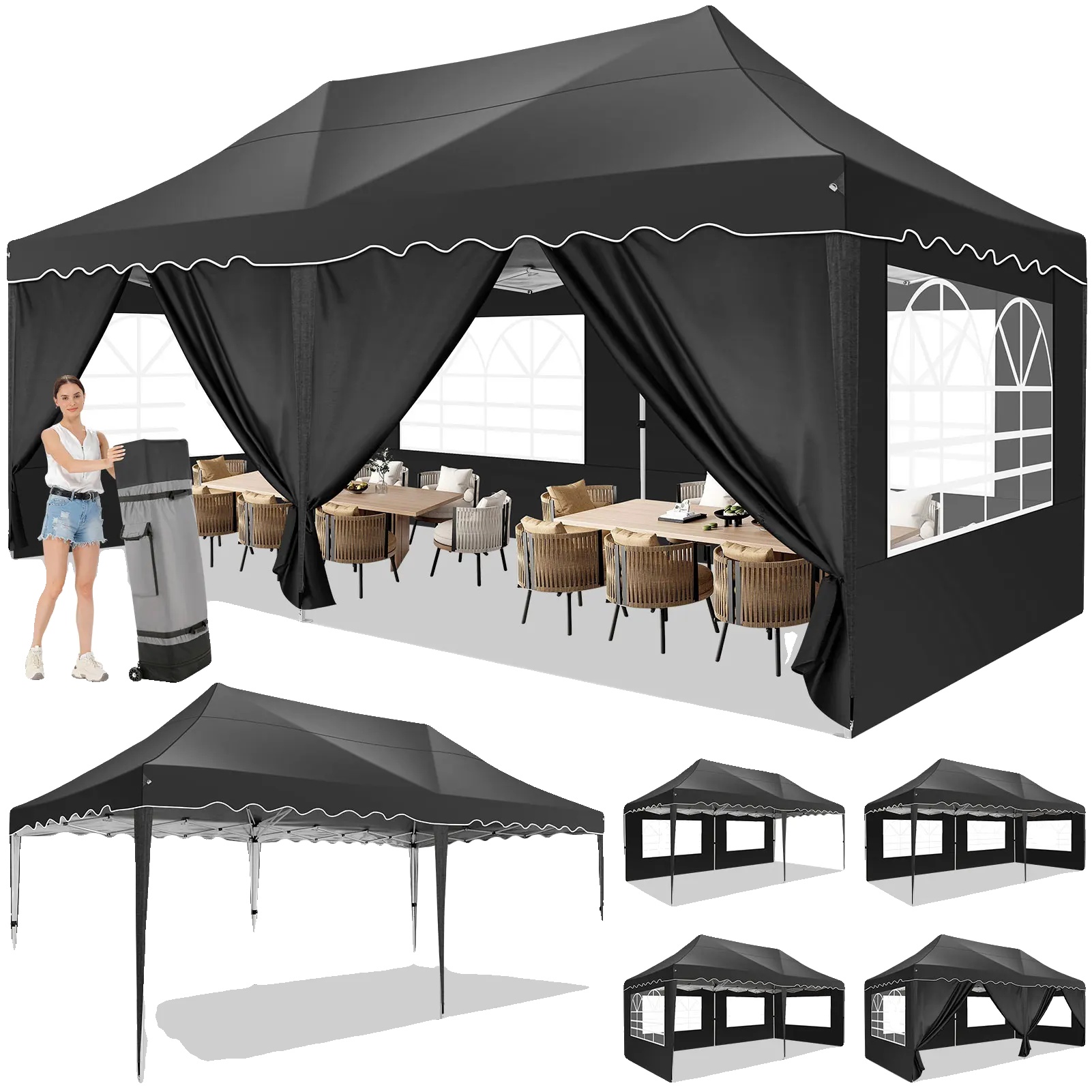 Moskitonetzgewebe, Mit Reißverschluss, Faltbar, Nur Schwarzes Netzgewebe, L 360 X B 360 X H 230 Cm