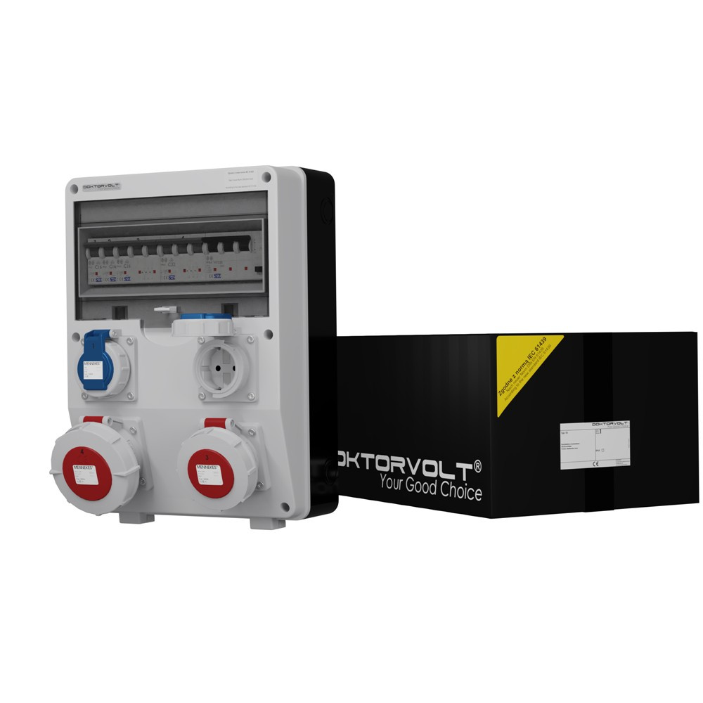 Gebäudeverteiler Td-s/fi 32a 16a 2x230v Ip65 Schuko Doktorvolt 2855