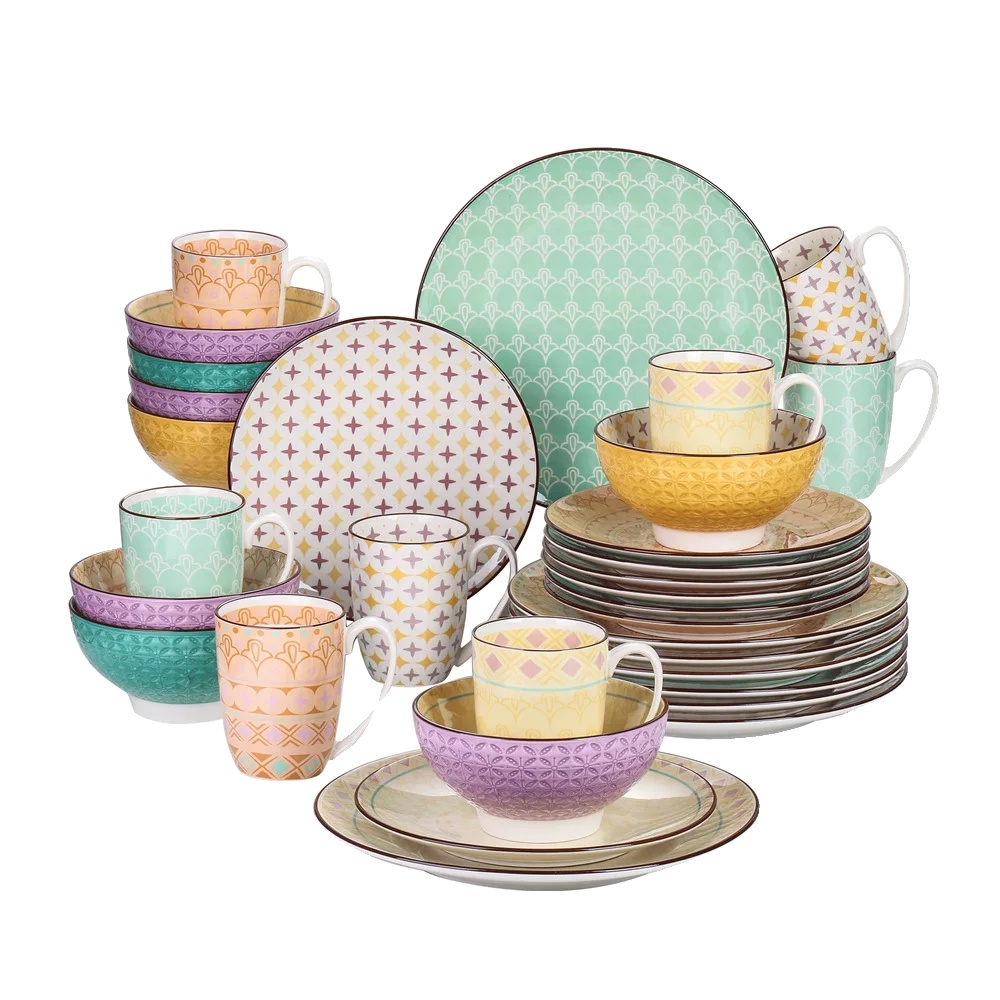 Geschirrset, Porzellan, Elegantes Design, 48-teilig