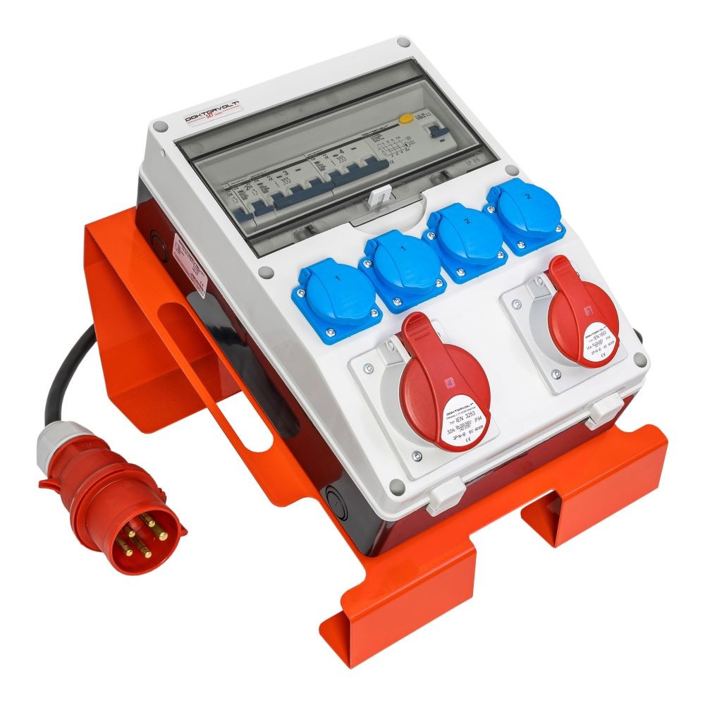 Gebäudeverteiler Set-s/fi Elektroverteilerkasten Auf Ständer Mit Kabel 32a 16a 4×230v Schuko Doktorvolt Dv-0126-d