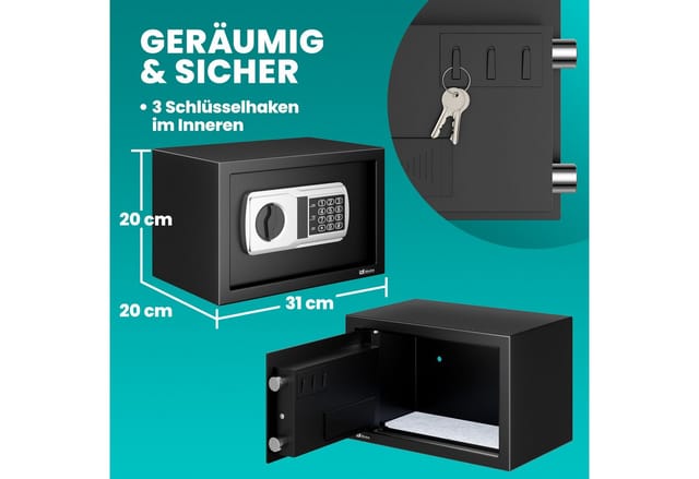 DEUBA® Tresor Elektronik-Zahlenschloss 4 Batterien Tresor klein Safe Hotelsafe Büro Hotel Schmuck Sicherheitscode Schwarz