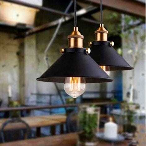 2 Pack Pendelleuchte Vintage, Hängelampe mit Ø26cm Eisen Lampenschirm, Deckenleuchte E27 Fassung für Esszimmer Schlafzimmer Küche - Schwarz