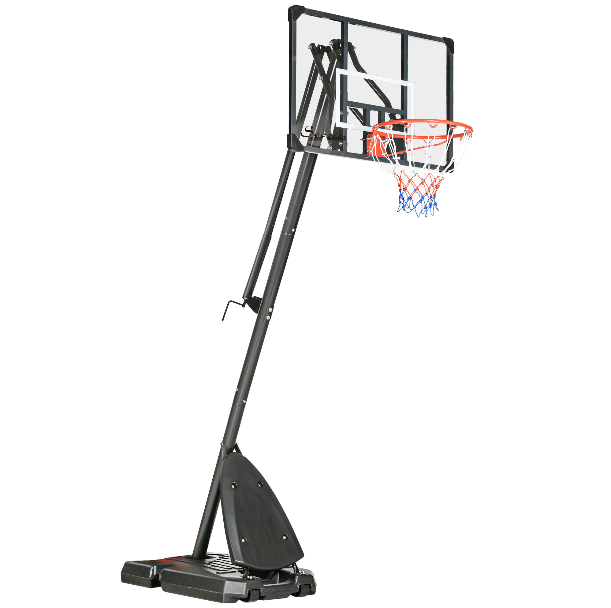 Höhenverstellbarer Basketballkorb Mit Rollenbasis Aus Schwarzem Stahl