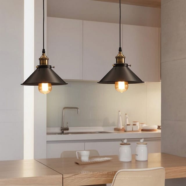 2x Retro Kronleuchter Industrial Edison-Design E27 Deckenlampe Metall Ø26cm Pendelleuchte für Schlafzimmer Küche Esszimmer Schwarz & Antikes Messing