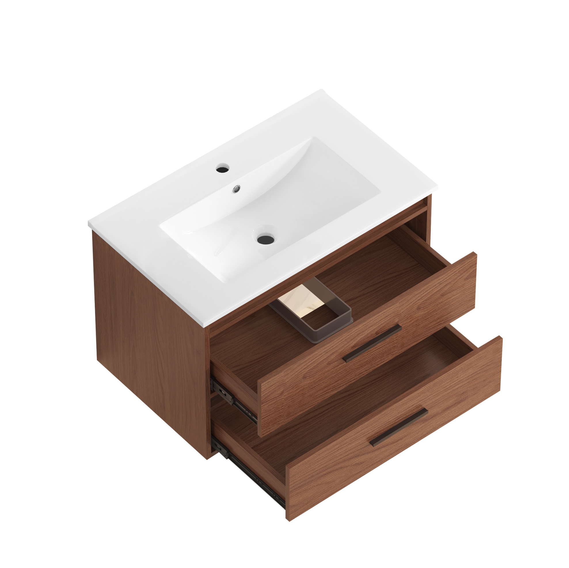 Badezimmerunterschrank Mit Integriertem Waschbecken 76 Cm Braun Aus Mdf Mit 2 Schubladen