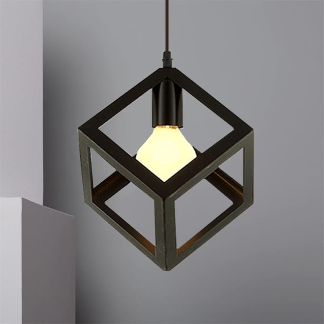 Pendelleuchte Würfel, 1 Flammig Hängelampe im Stil Industrial, Kreativ Kronleuchter mit Metall Käfig E27 Edison Birne für Wohnzimmer Esszimmer Küche