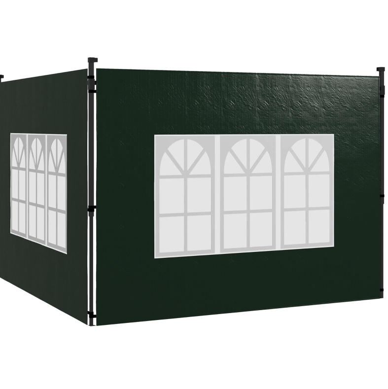 Set Aus 2 Seitenwänden Für Pavillon 3x3 Und 3x6 M, Dunkelgrün, Mit Fenstern