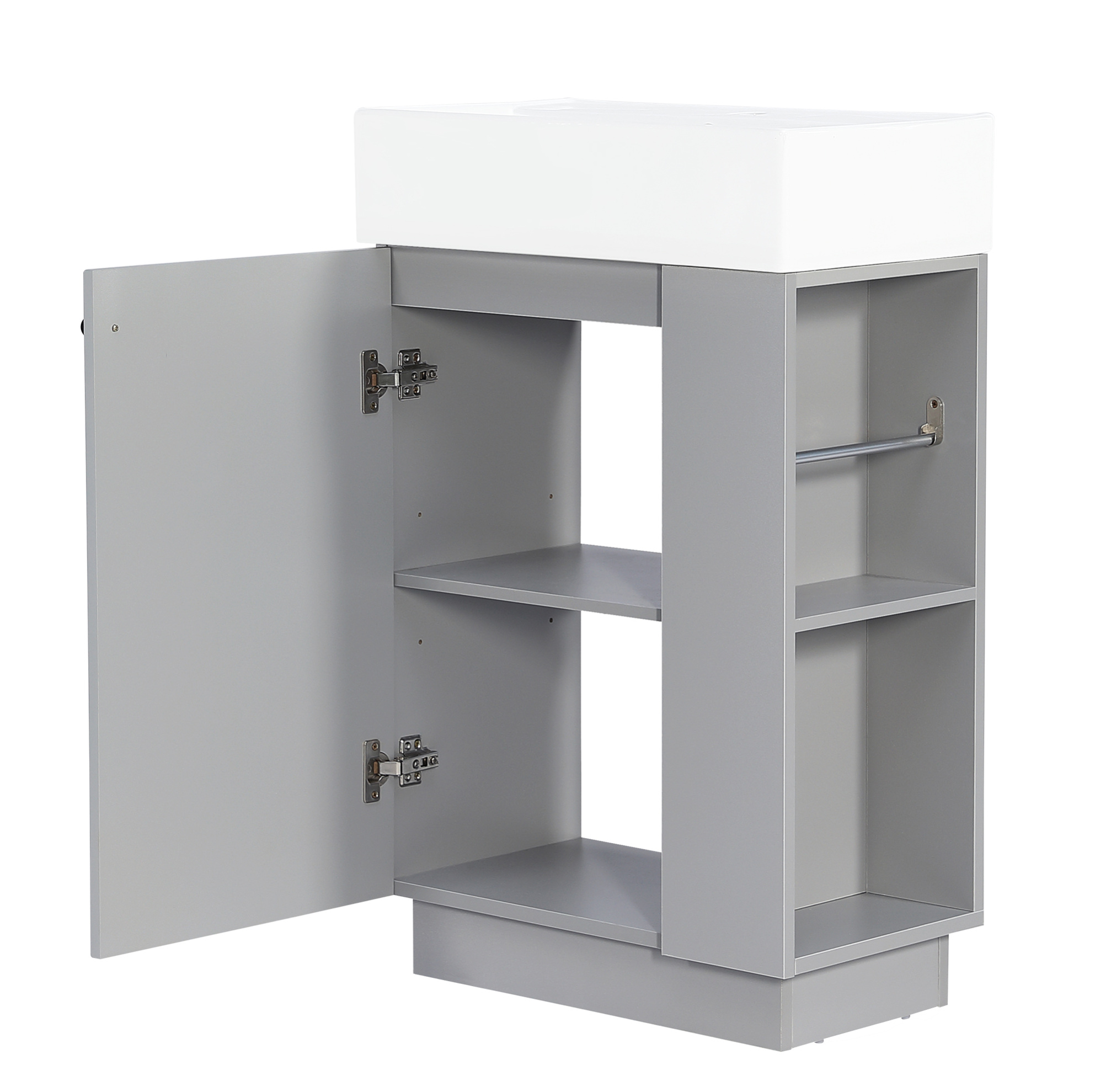 55 Cm Waschbeckenunterschrank Grau Aus Mdf Mit Keramikbecken Und Handtuchhalter
