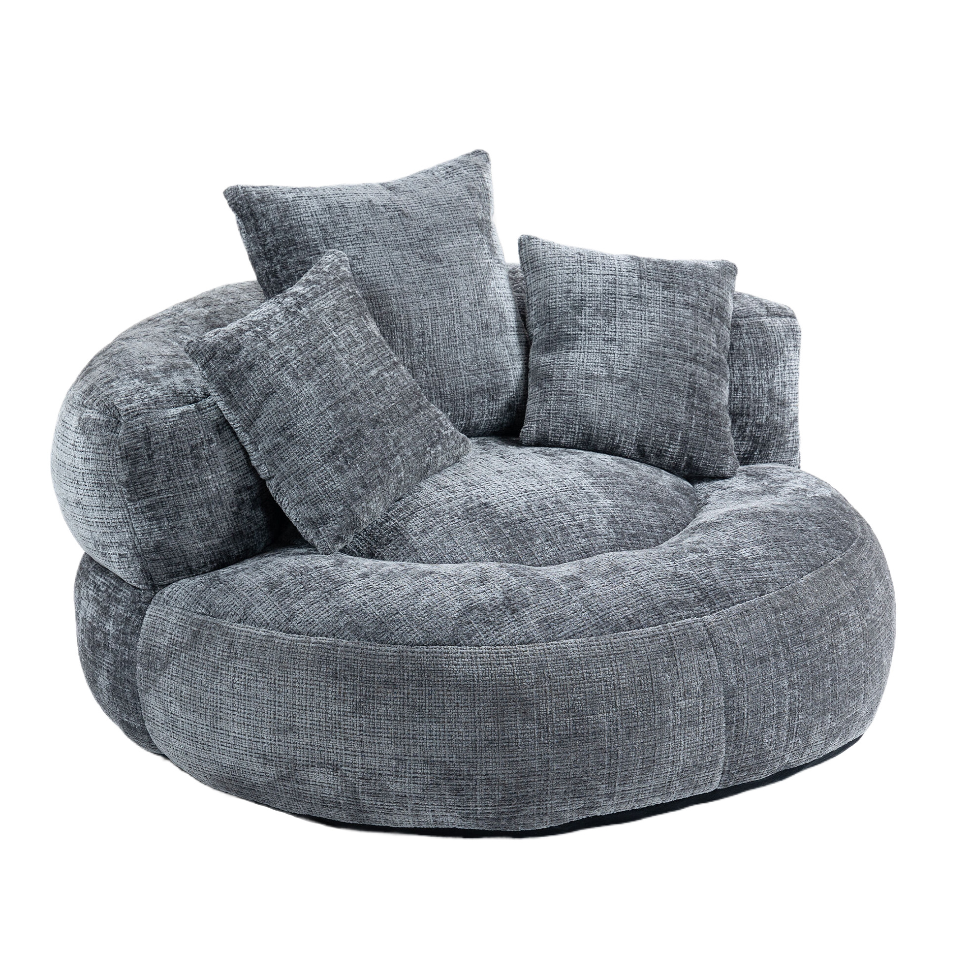 Graues Chenille Lazy Sofa Mit 3 Kissen, Hochlehner Sitzsack Für Erwachsene Und Kinder