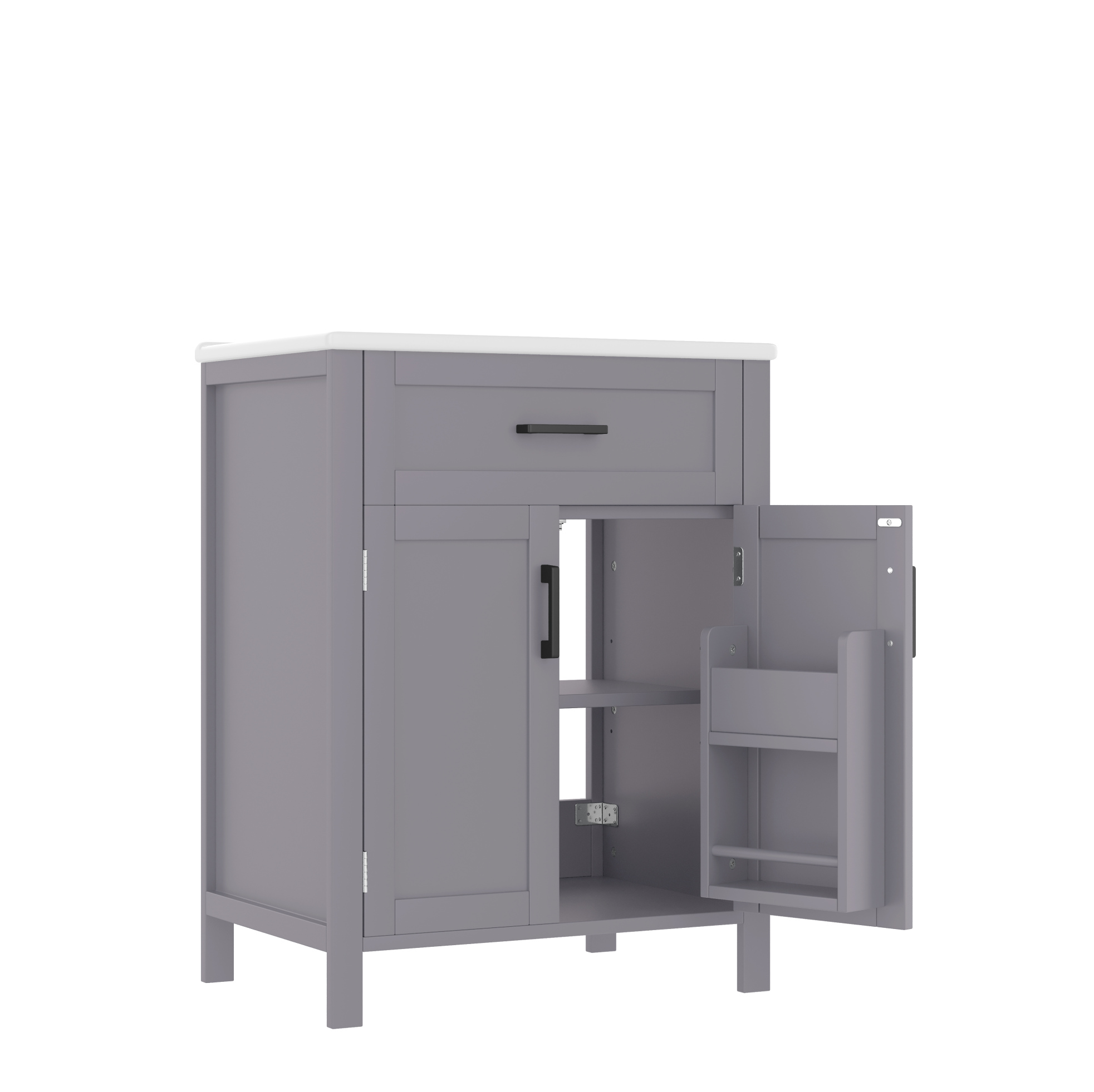 Freistehender Grauer Badschrank 60 X 46 X 84,8 Cm Mit Keramikwaschbecken Und 2 Türen Modenuit