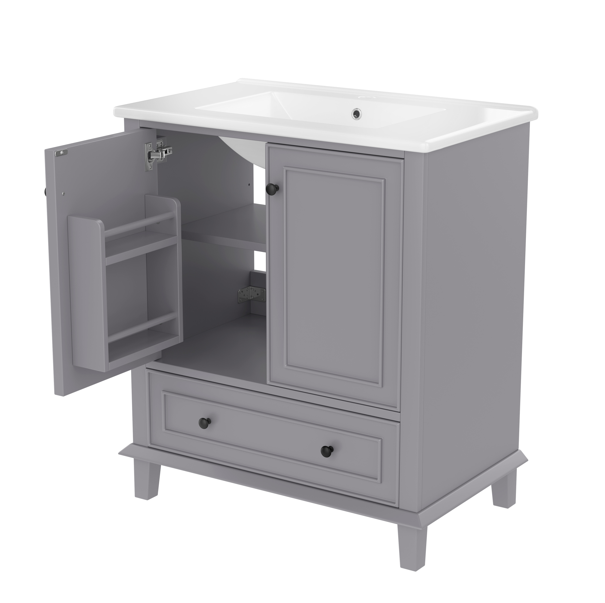 Freistehender Grauer Badschrank 76x46x87 Cm Mit Integriertem Keramikwaschbecken Modenuit