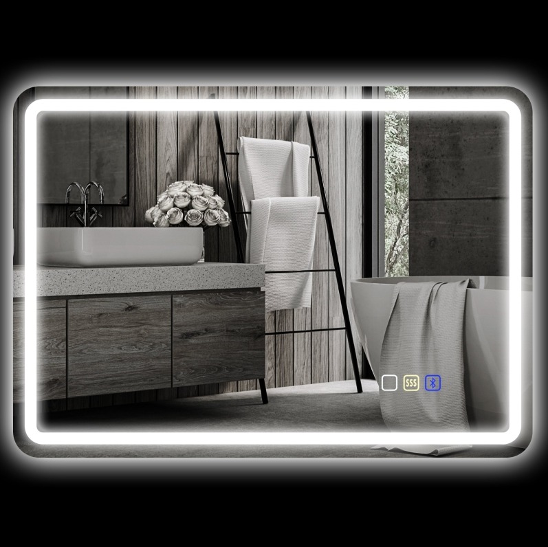 Led-badezimmerspiegel 50x70 Cm Mit Bluetooth, Touch Und Memory-funktion, Silber