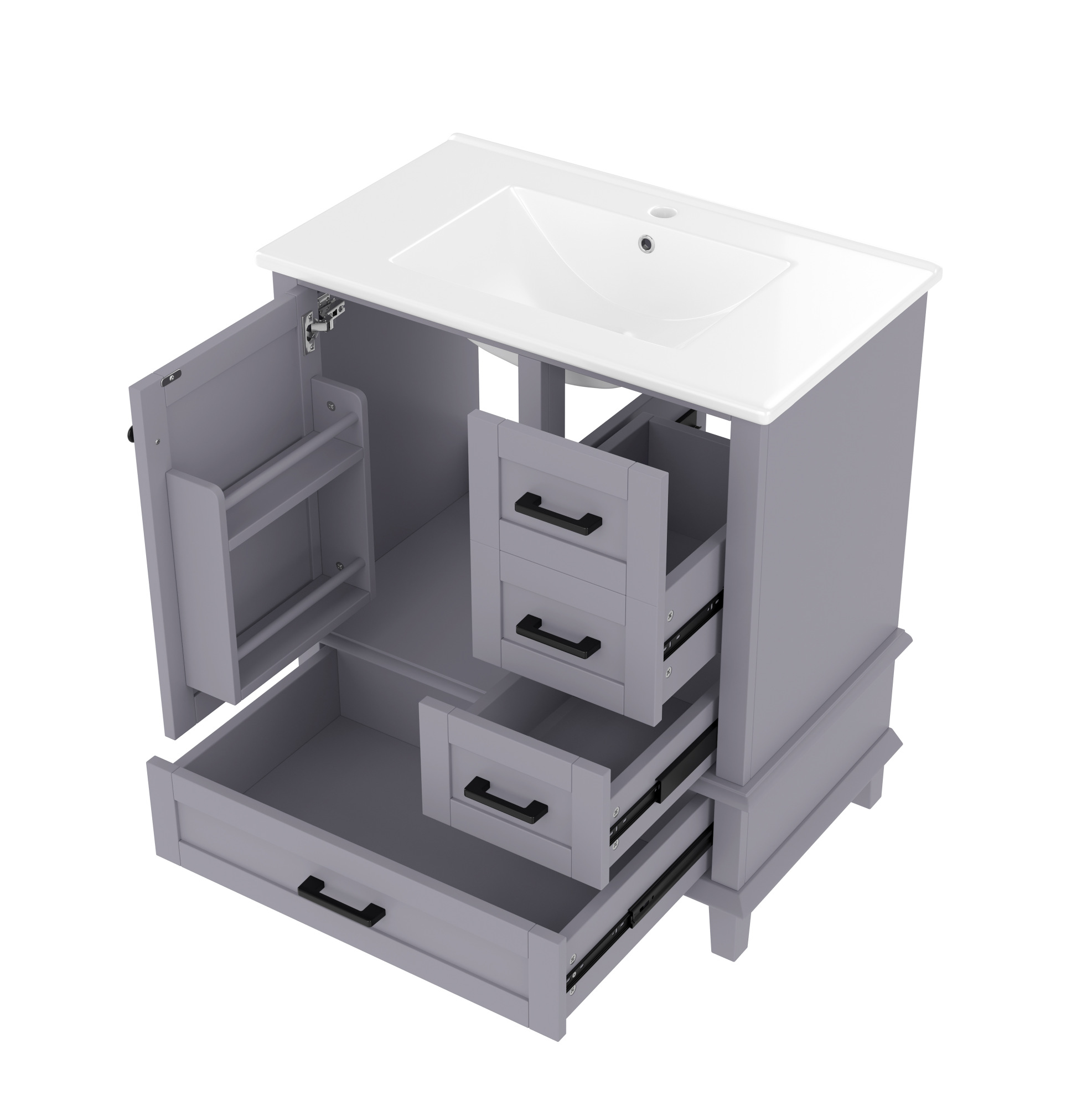 Stehender Badunterschrank 76x46x83,5 Cm Grau Mit Keramikwaschbecken Modenuit