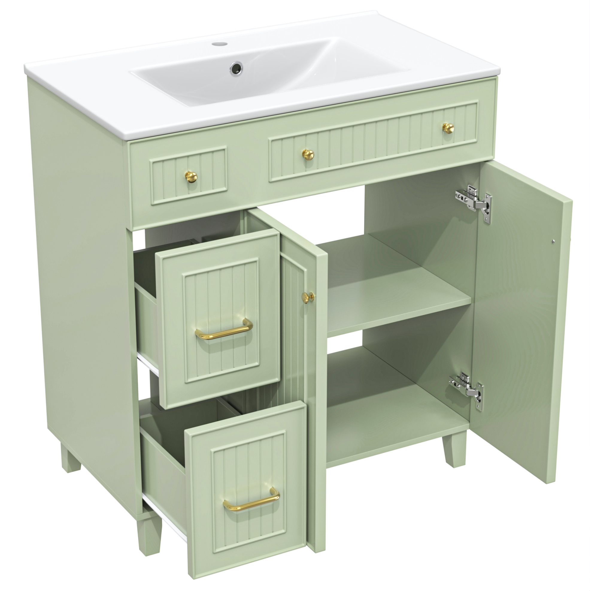 Badmöbel Mit Keramikwaschbecken 81,7 Cm Grün Mit 2 Schubladen Und Schrank
