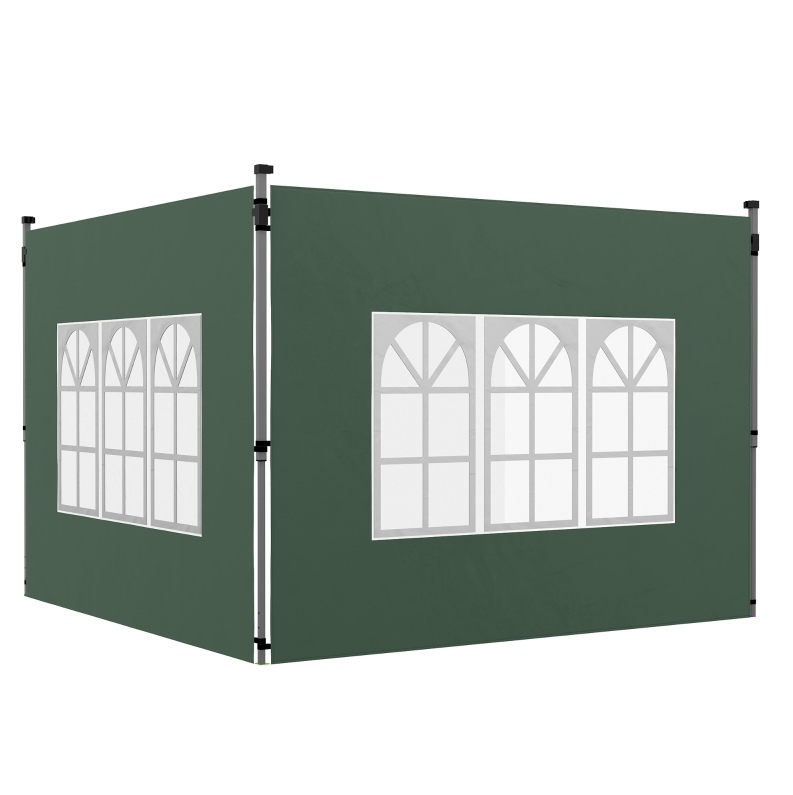2 Seitenwände Für Pavillon 3x3/3x4 M Mit Fenster, Wasserdicht, Grün
