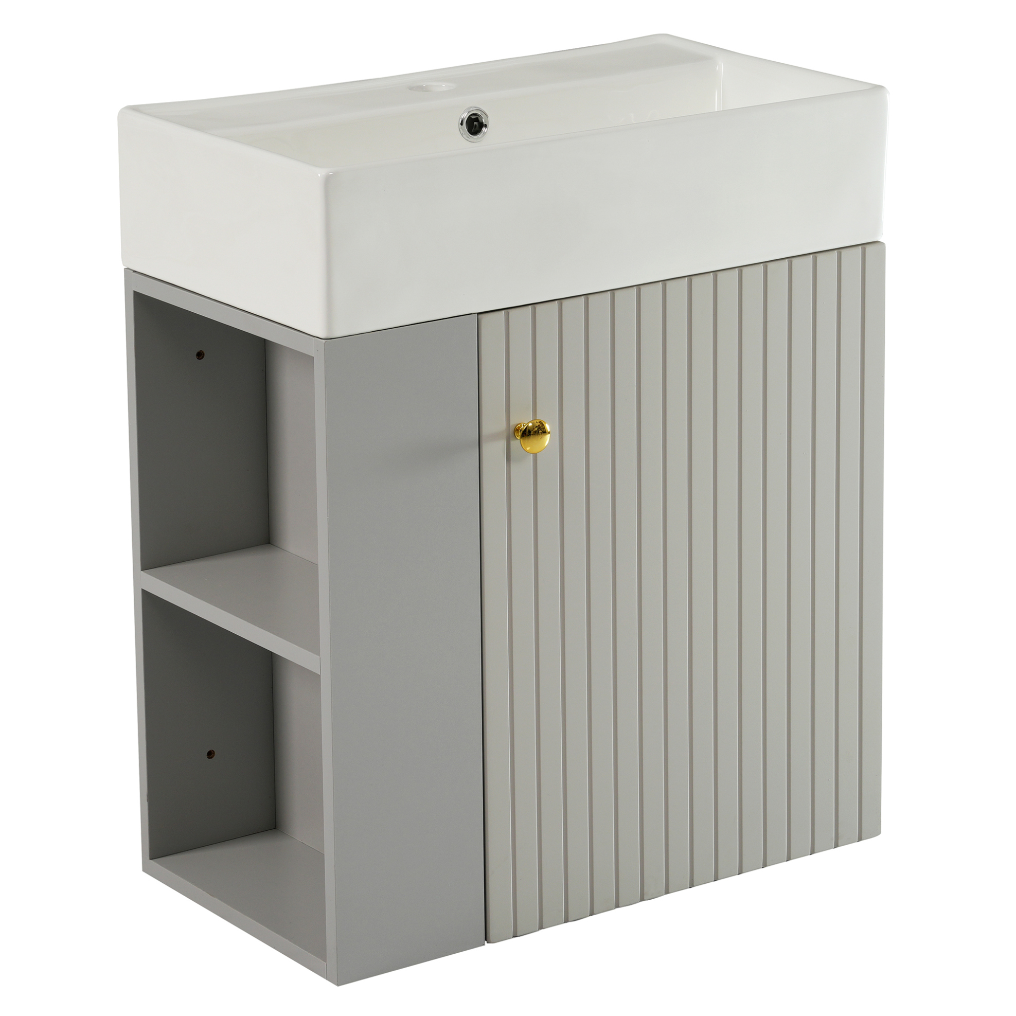 Hängender Badschrank Mit Keramikwaschbecken 55 Cm Grau Und Weiß