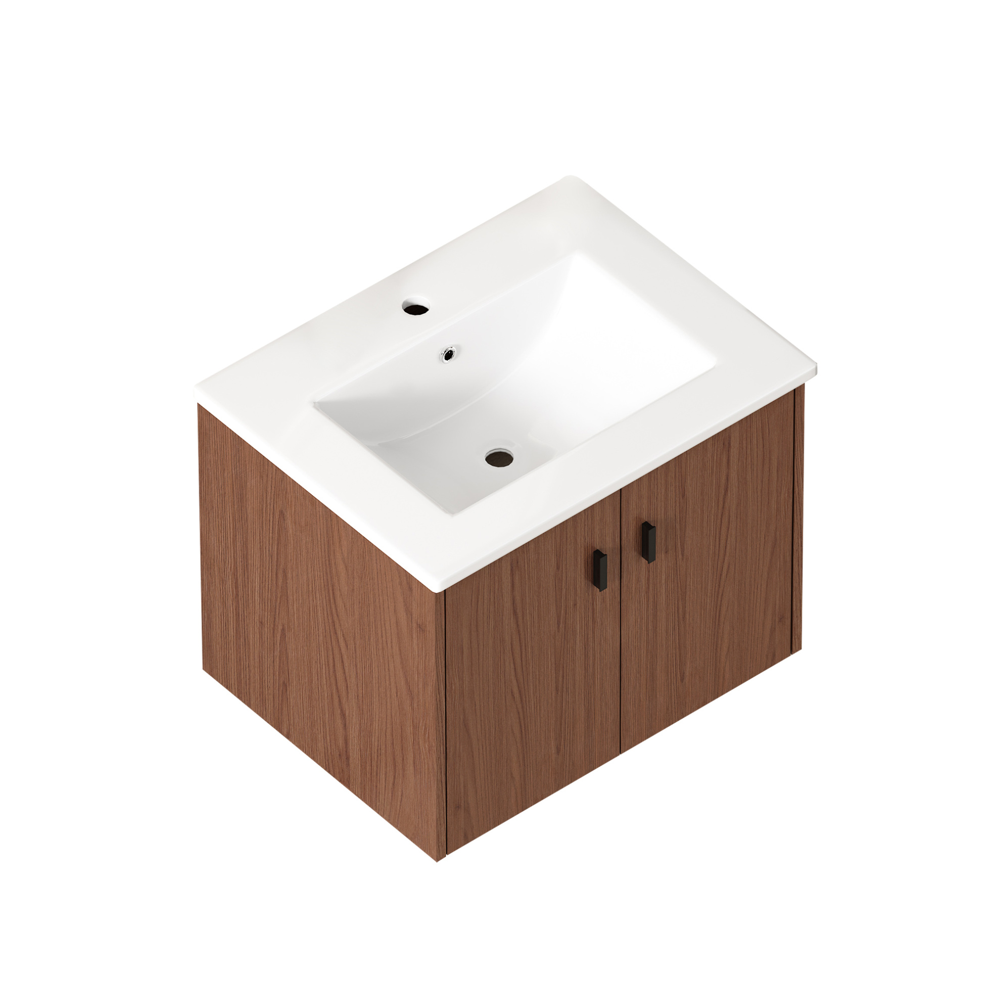 60 Cm Badezimmerunterschrank In Rotbraun Mit Keramikwaschbecken Und 2 Soft-close-türen Modenuit