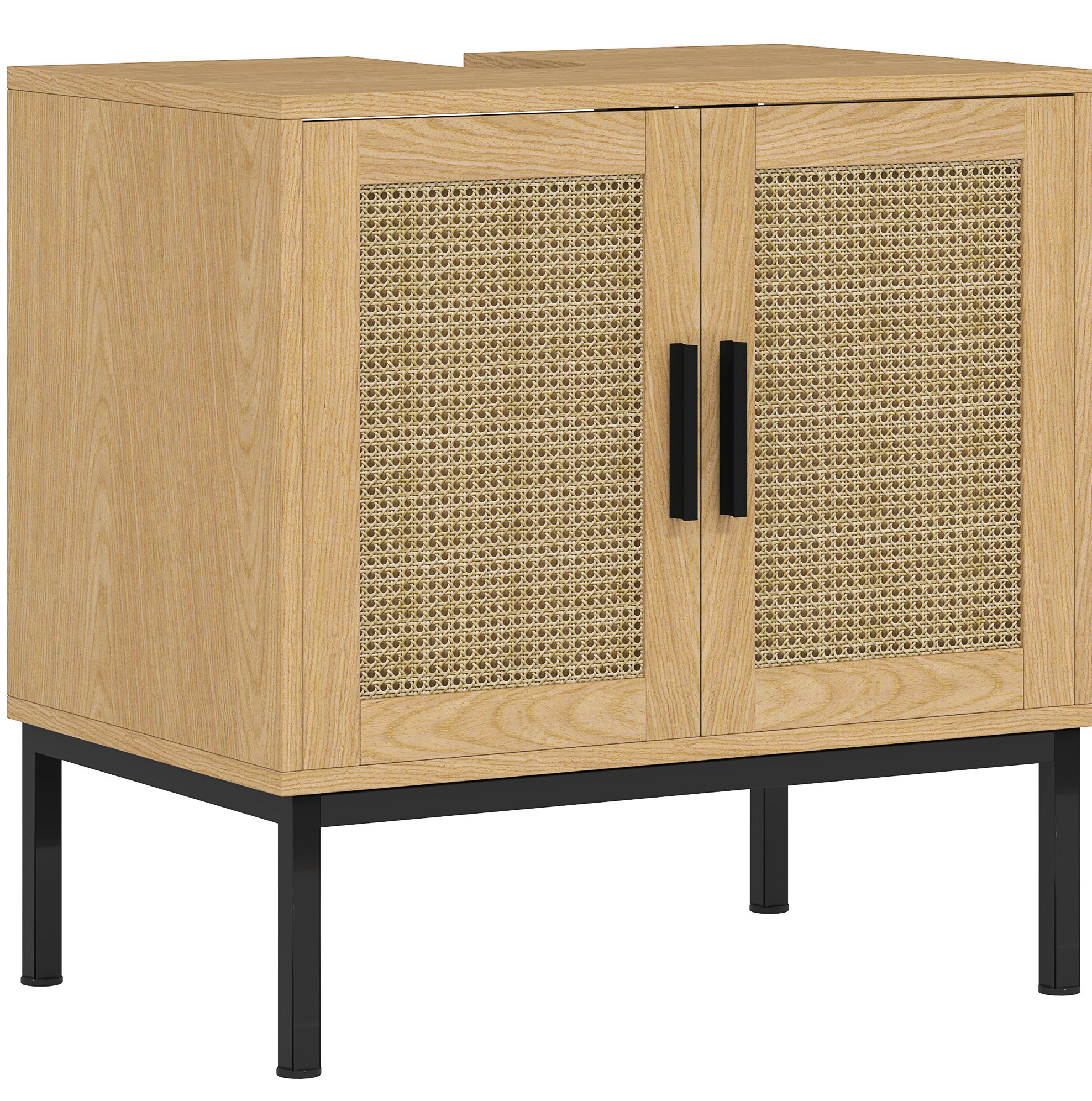 Unterschrank Für Waschbecken Mit Rattan-optik-tür, Eiche, 60 X 39 X 60 Cm, Modenuit
