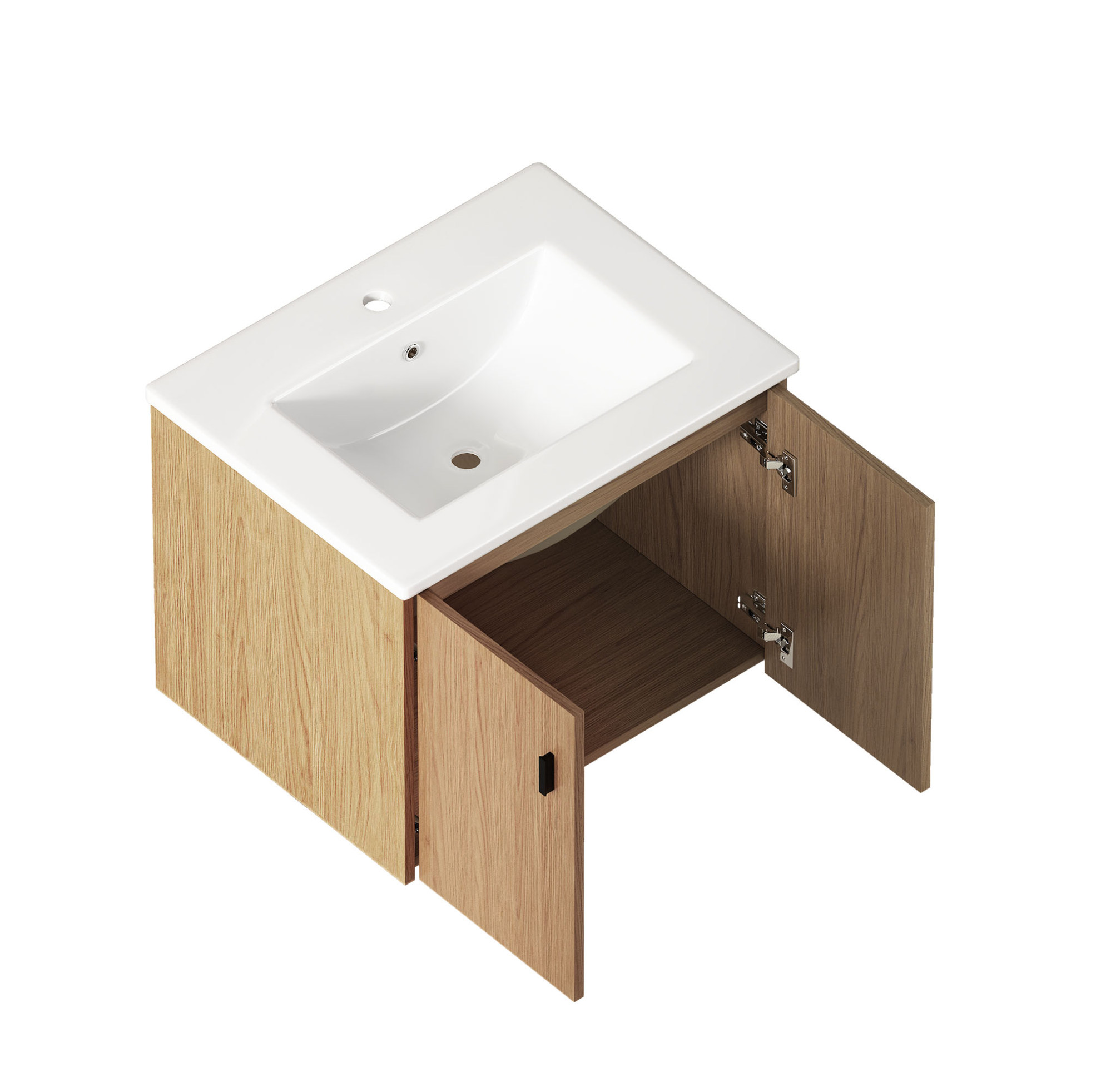 60 Cm Badmöbel In Heller Eiche Mit Keramikwaschbecken Und 2 Soft-close-türen