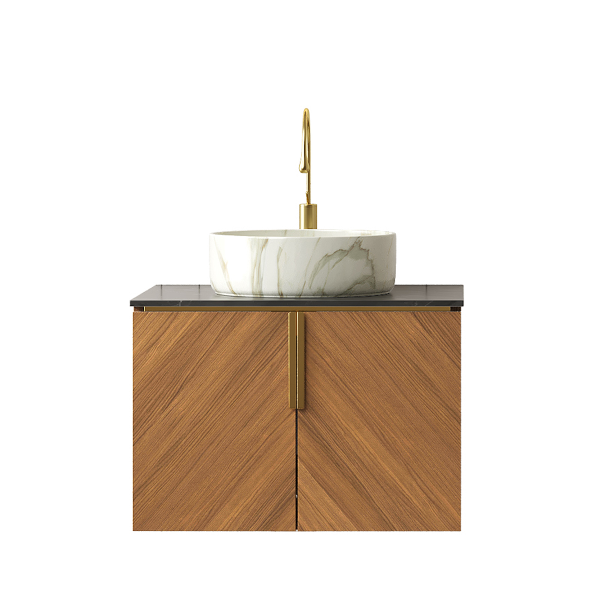 Hängender Badschrank 61 Cm Mit Keramikwaschbecken Und Schwarzer Sintersteinplatte