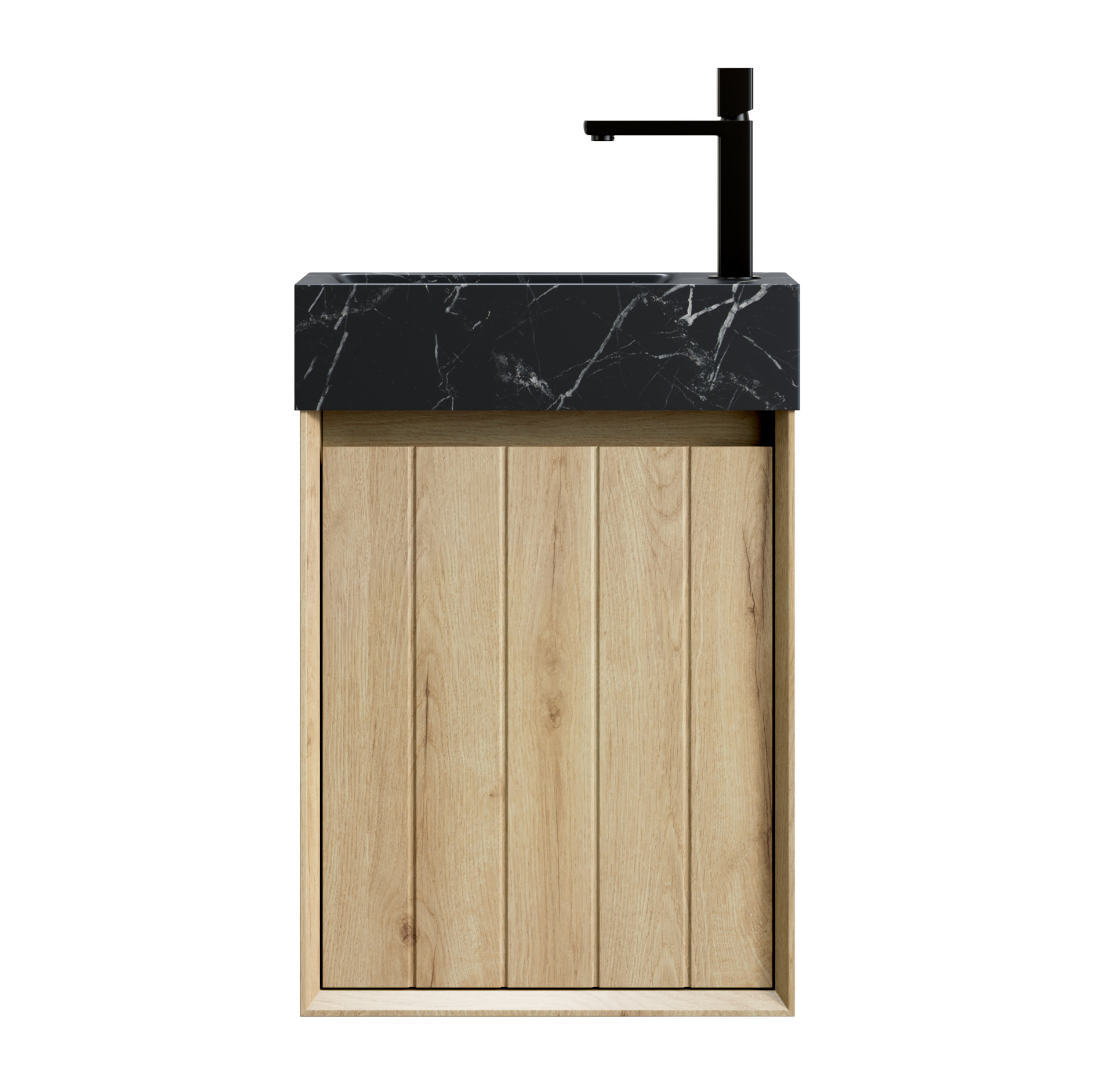Hängendes Badmöbel 40 Cm Mit Schwarzem Marmorewaschbecken, 1 Tür, Modenuit