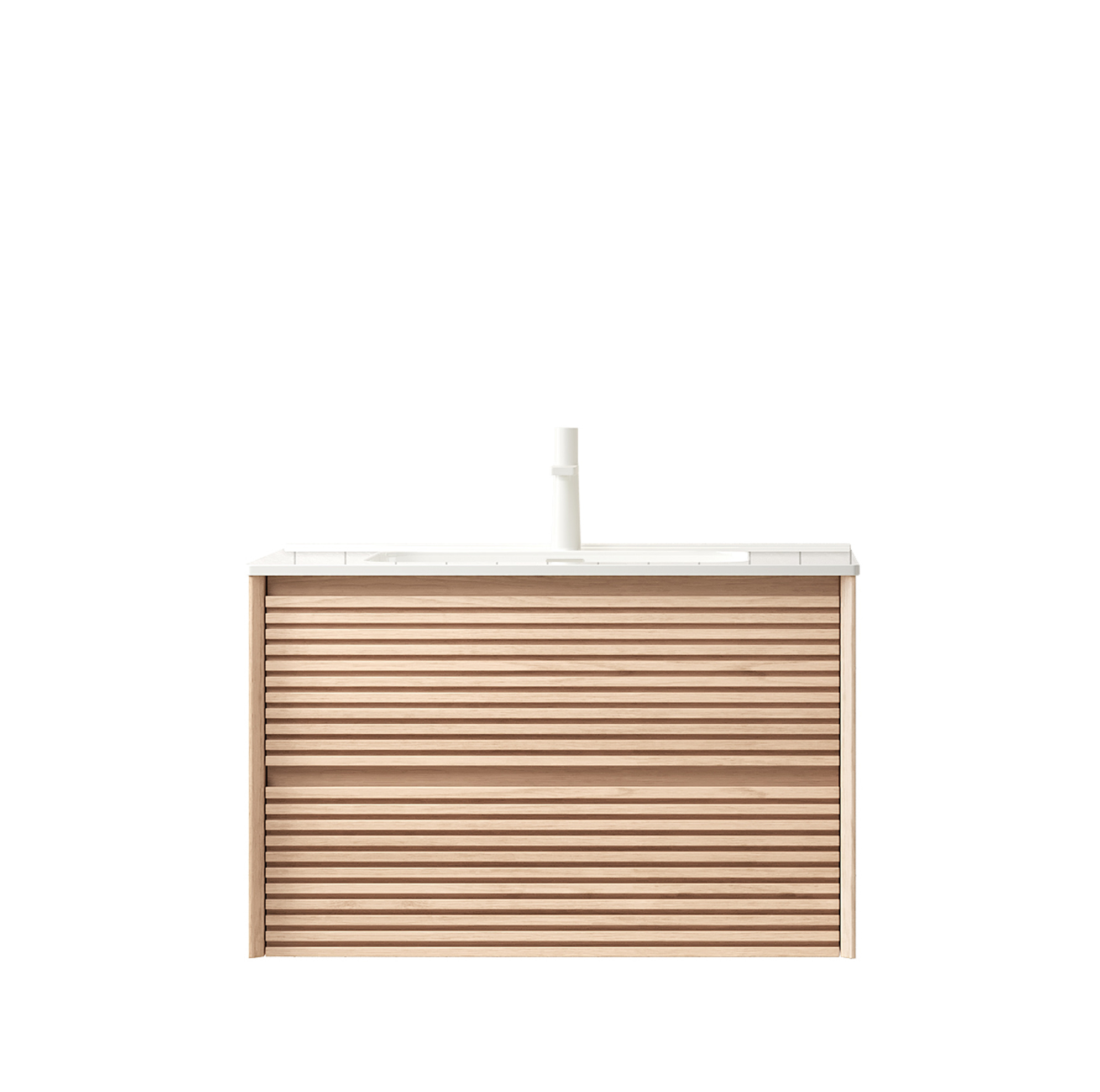 Hängender Badunterschrank 81 Cm Mit Weißem Keramikwaschbecken, 2 Schubladen, Walnussoptik